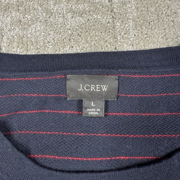 J. Crew Striped Knit Cotton Cashmere Blend Crew Neck Long Sleeve Sweater Sz L - Picture 2 of 6